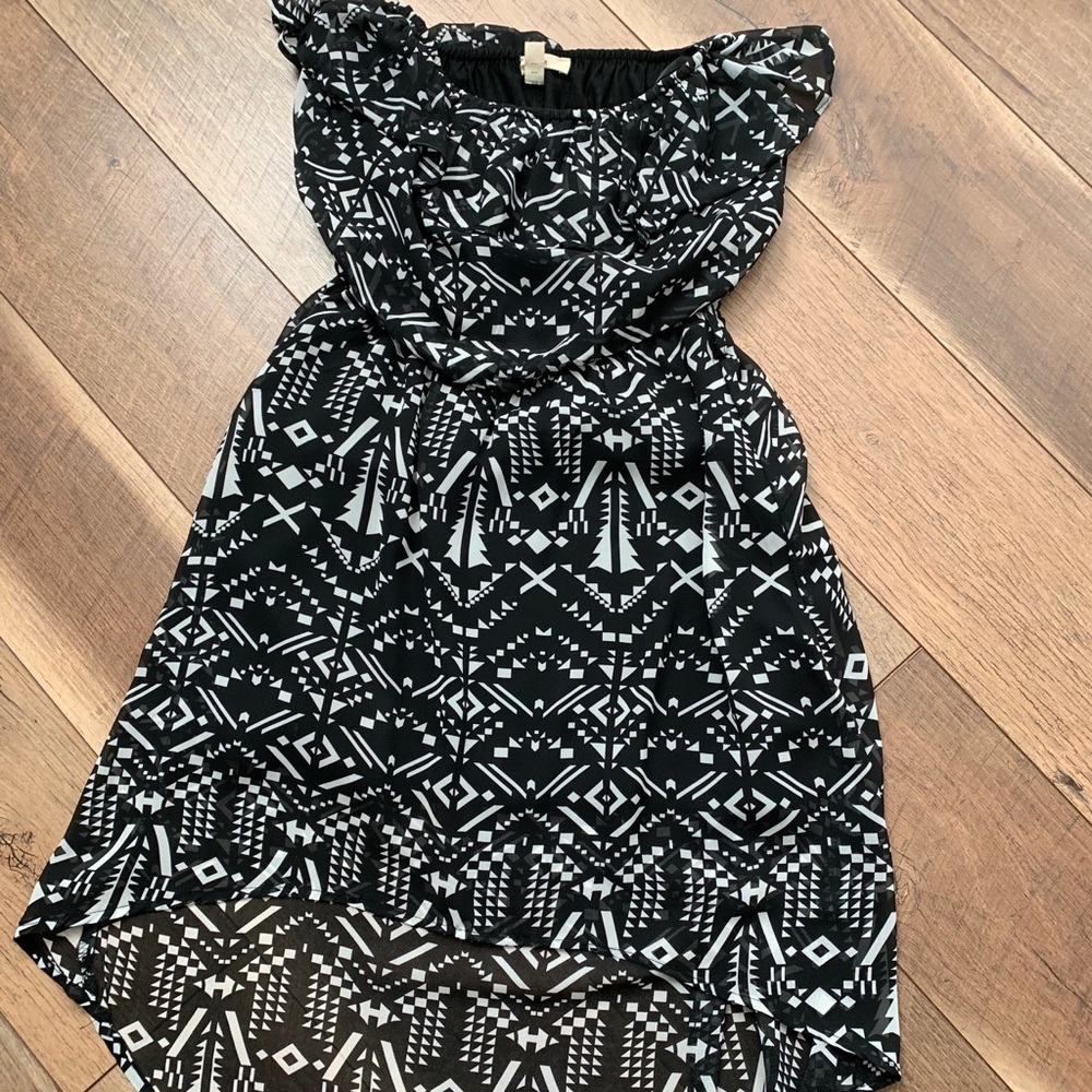 Black and white strapless high low dress